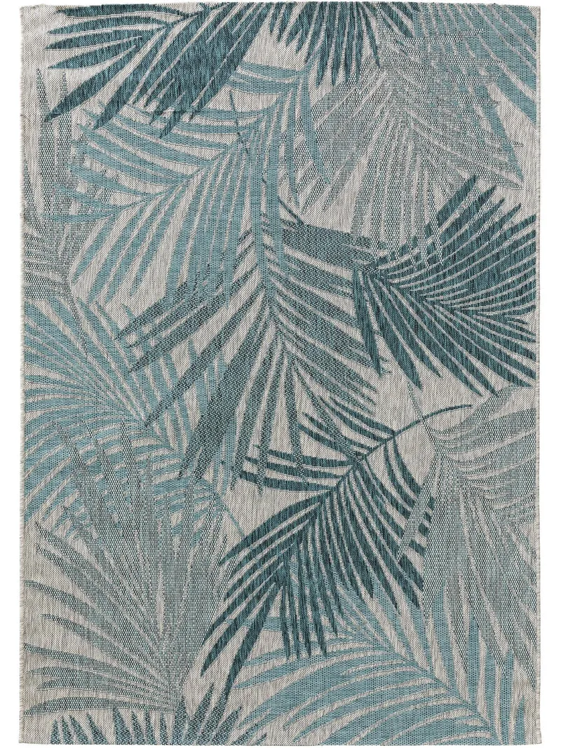 Tapis moderne motif feuille bleu et gris d'intérieur et d'extérieur 240x340 cm