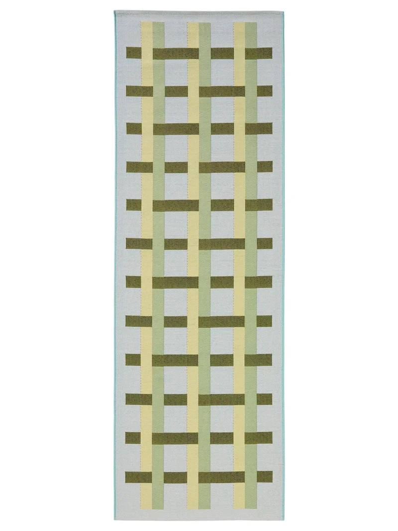 Tapis géométrique quadrillé de couloir vert et bleu d'intérieur et d'extérieur 80x250 cm