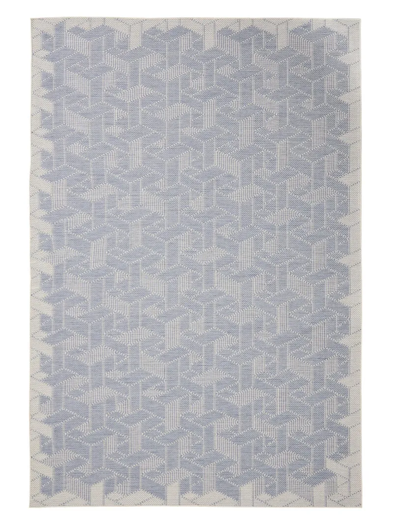 Tapis géométrique motif 3d bleu et gris d'intérieur et d'extérieur 80x150 cm