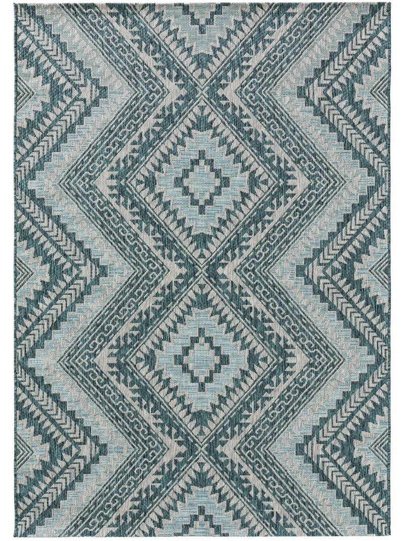 Tapis ethnique motif aztèque bleu d'intérieur et d'extérieur 240x340 cm