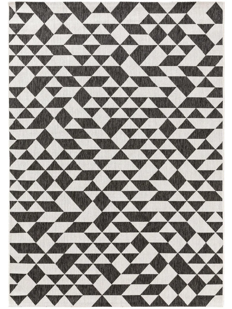 Tapis géométrique motif triangle noir et gris clair d'intérieur et d'extérieur 200x300 cm