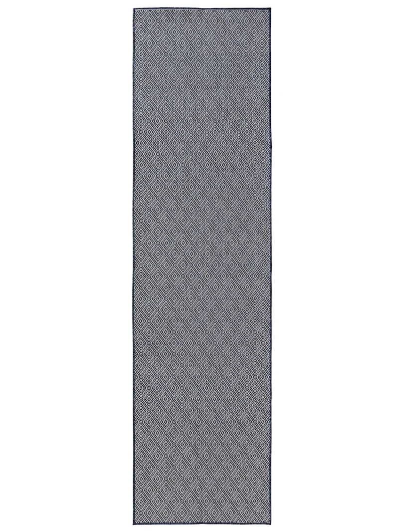Tapis scandinave motif losange de couloir bleu d'intérieur et d'extérieur 70x200 cm