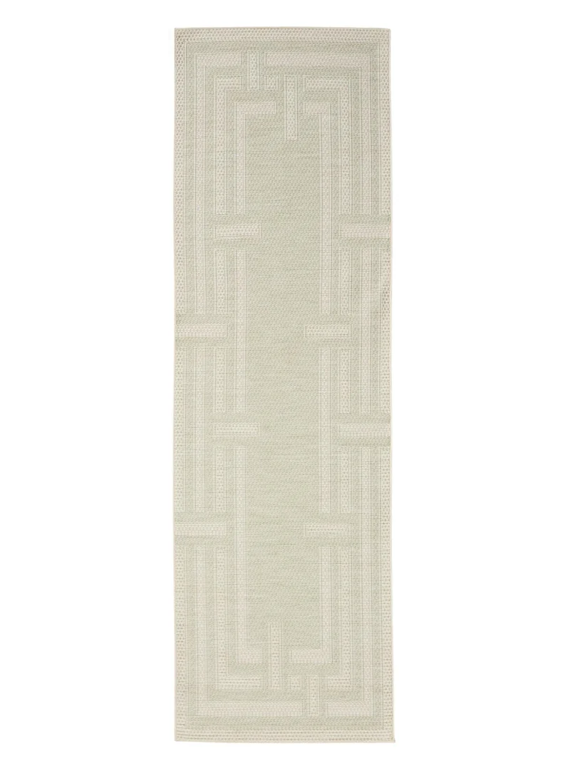 Tapis géométrique labyrinthe de couloir vert et gris d'intérieur et d'extérieur 80x250 cm