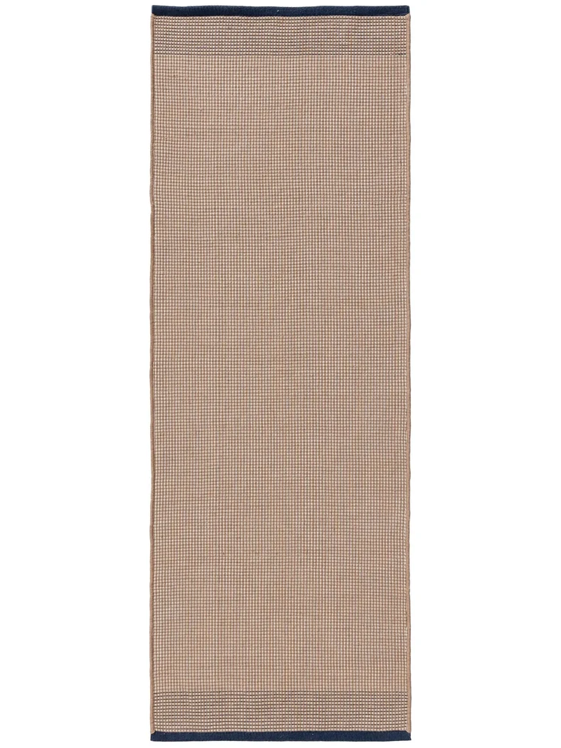 Tapis scandinave tressage géométrique de couloir beige et bleu d'intérieur et d'extérieur 70x200 cm