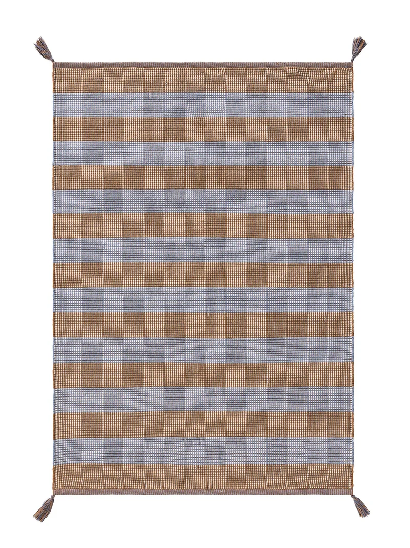 Tapis moderne motif rayé enfant marron et bleu 80x150 cm