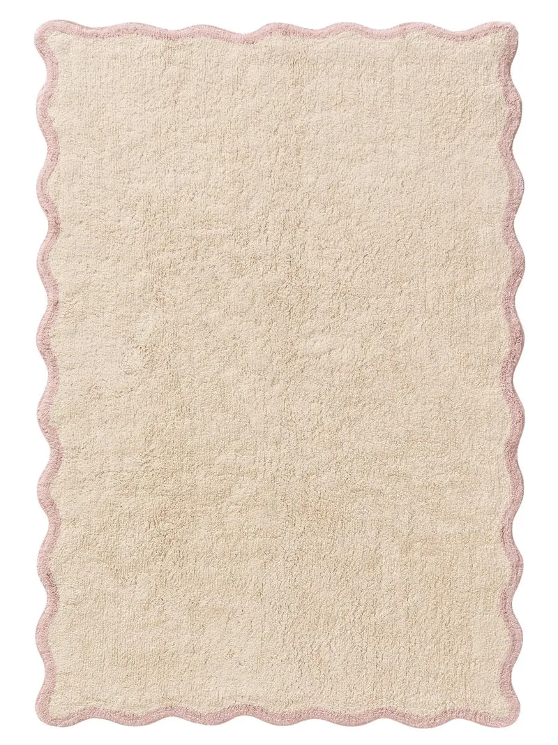 Tapis contemporain vague enfant beige et rose en coton 90x130 cm