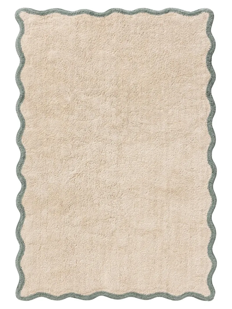Tapis contemporain vague enfant beige et vert d'eau en coton 90x130 cm