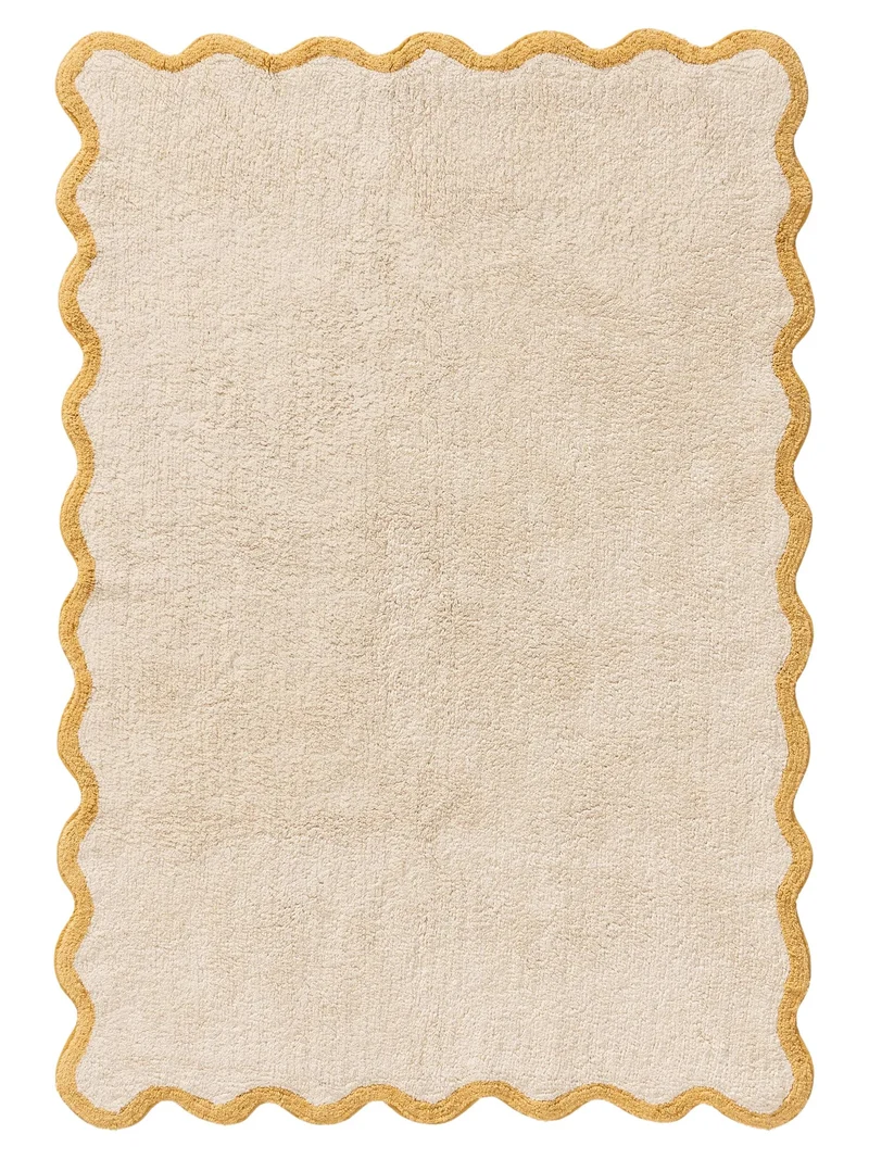 Tapis contemporain vague enfant beige et jaune en coton 90x130 cm