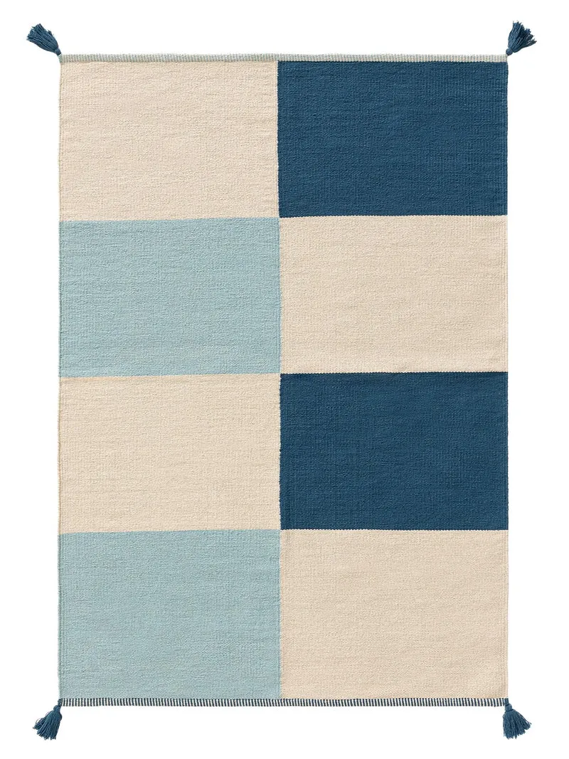 Tapis moderne motif géométrique enfant bleu et beige en coton 90x130 cm
