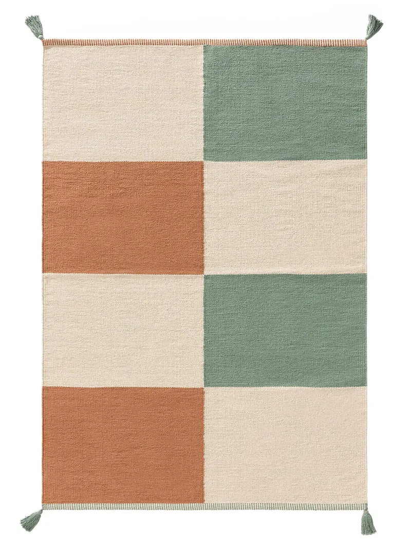 Tapis moderne motif géométrique enfant terracotta et vert en coton 160x230 cm