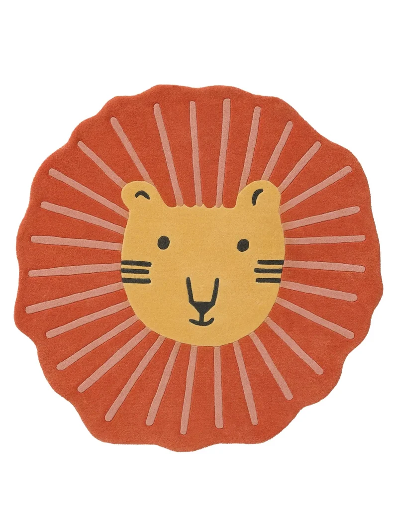 Tapis moderne motif lion rond enfant multicolore en laine 120 cm de diamètre