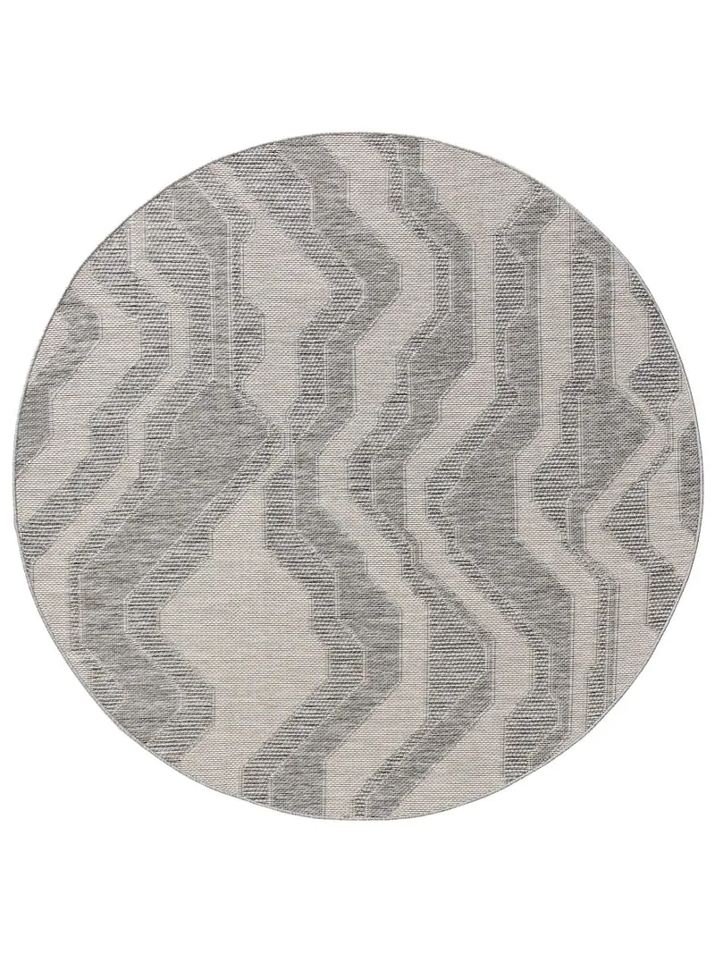 Tapis géométrique rayé rond gris d'intérieur et d'extérieur 160 cm de diamètre