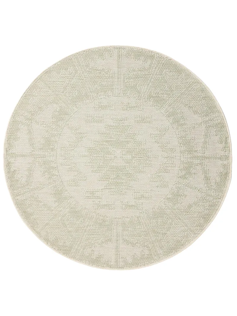 Tapis ethnique rond vert et gris d'intérieur et d'extérieur 160 cm de diamètre