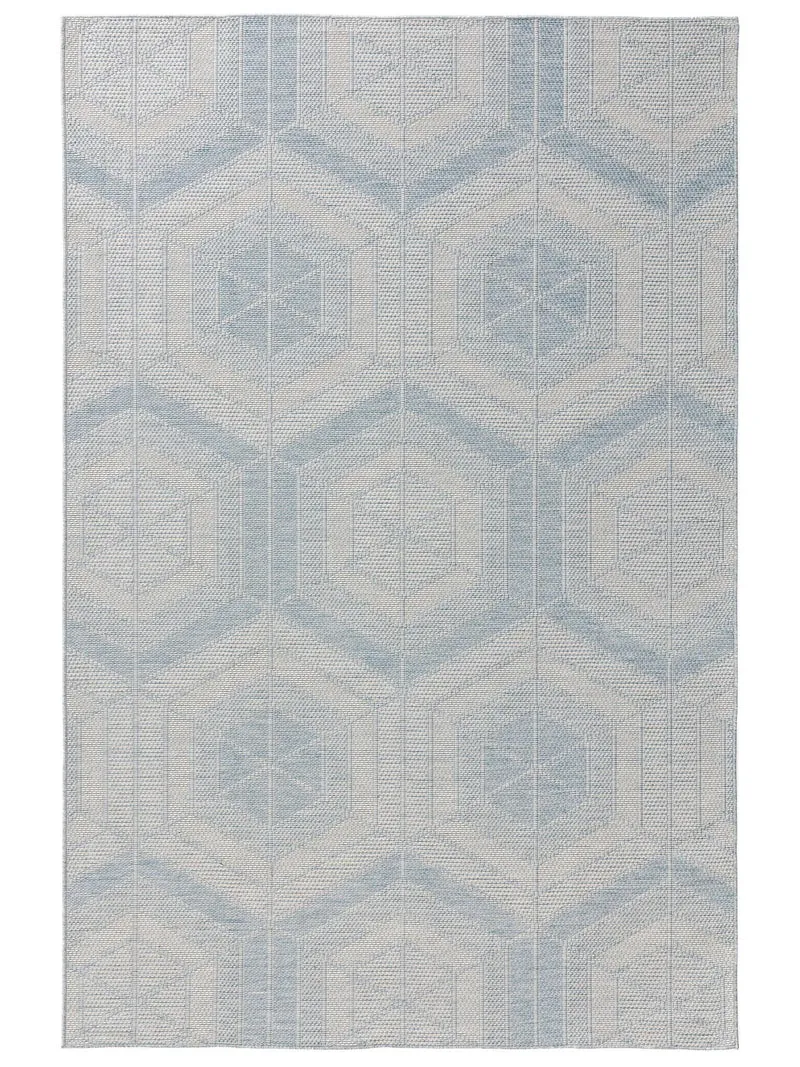 Tapis géométrique motif nid d'abeille bleu et beige d'intérieur et d'extérieur 240x340 cm