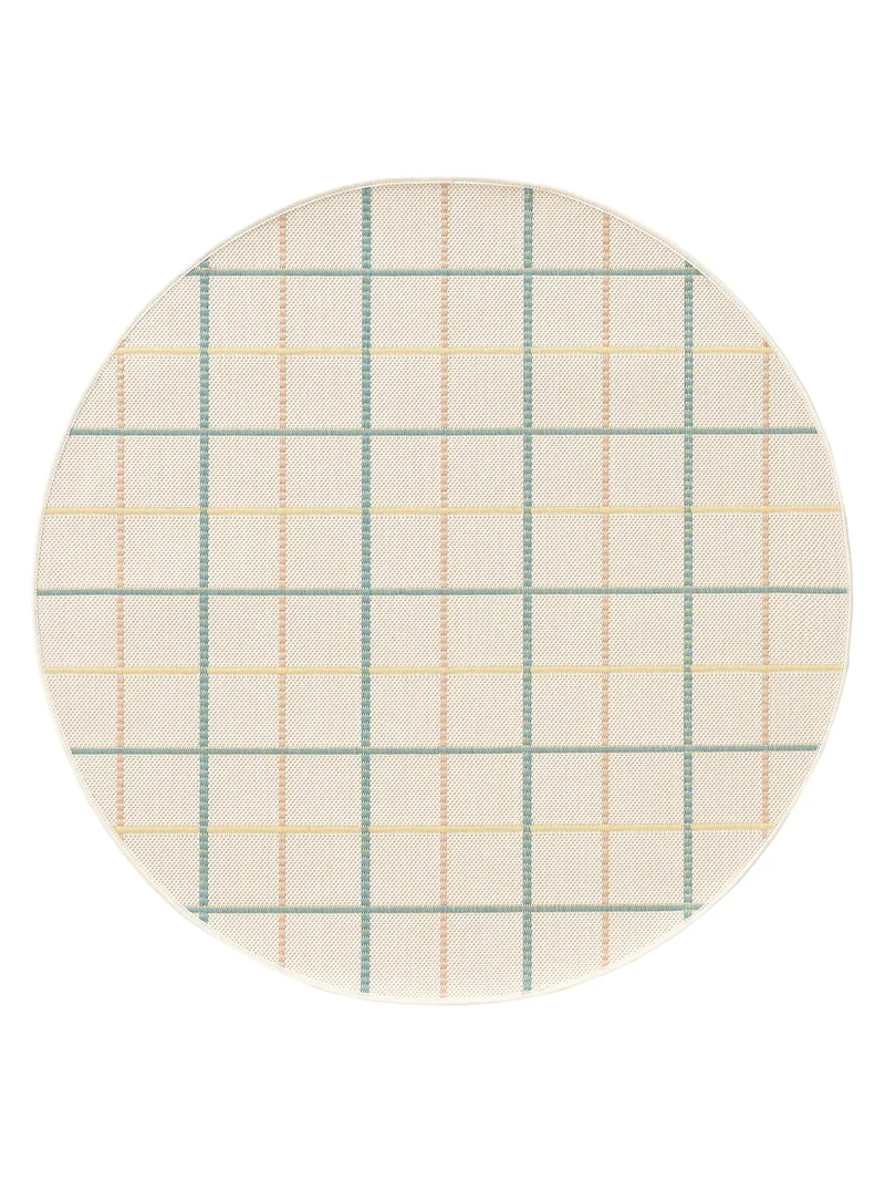 Tapis géométrique motif à carreaux rond multicolore d'intérieur et d'extérieur 120 cm de diamètre