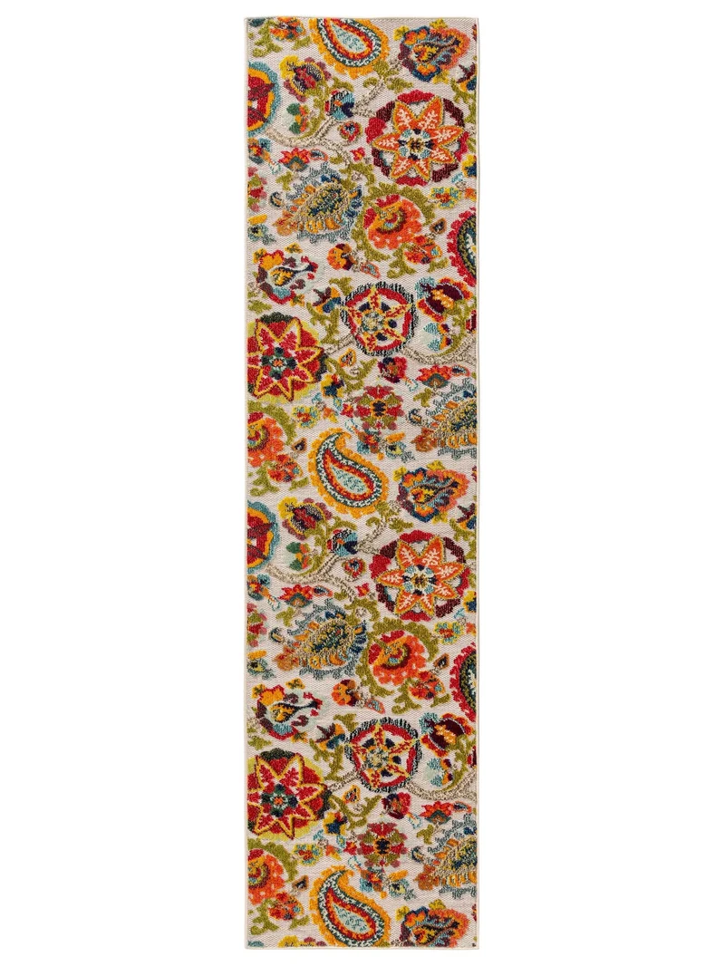 Tapis à fleurs style patchwork de couloir multicolore d'intérieur et d'extérieur 80x300 cm
