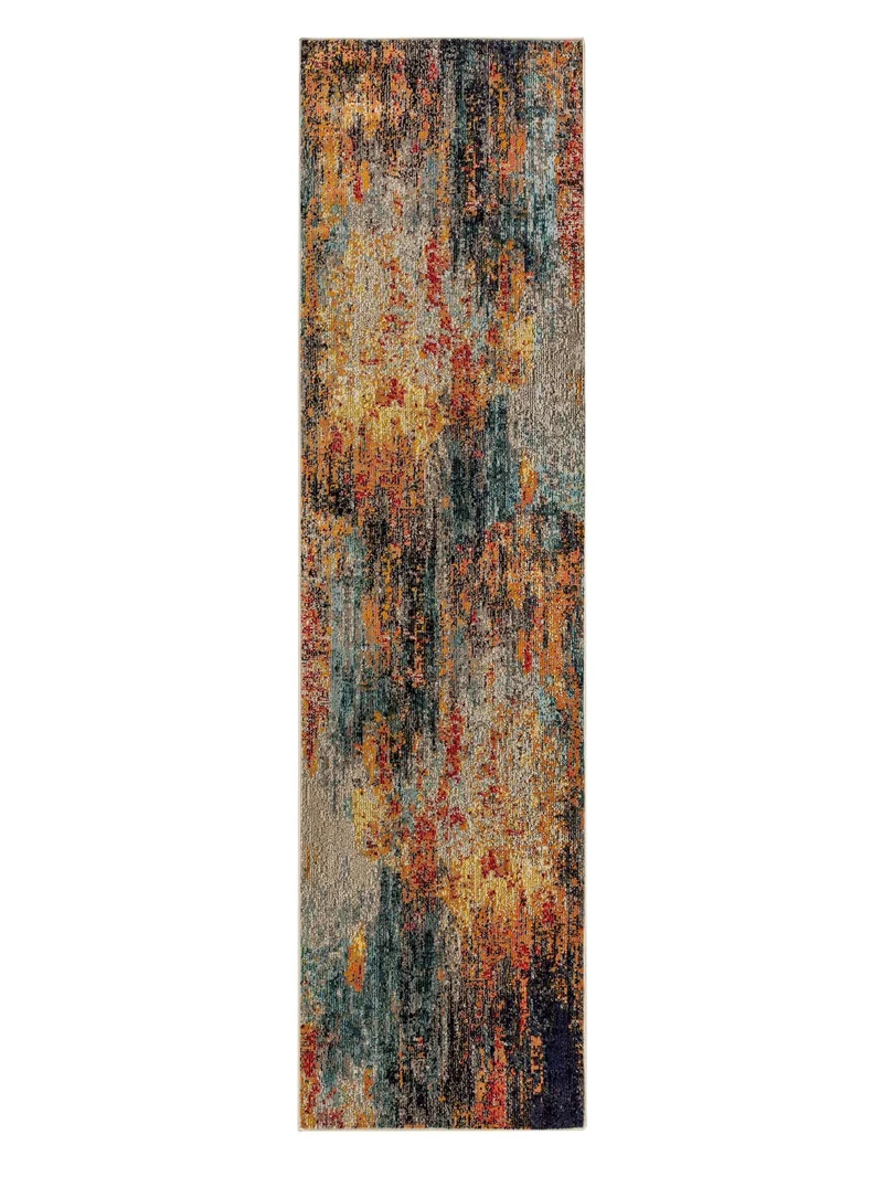Tapis contemporain style peinture de couloir multicolore d'intérieur et d'extérieur 80x300 cm