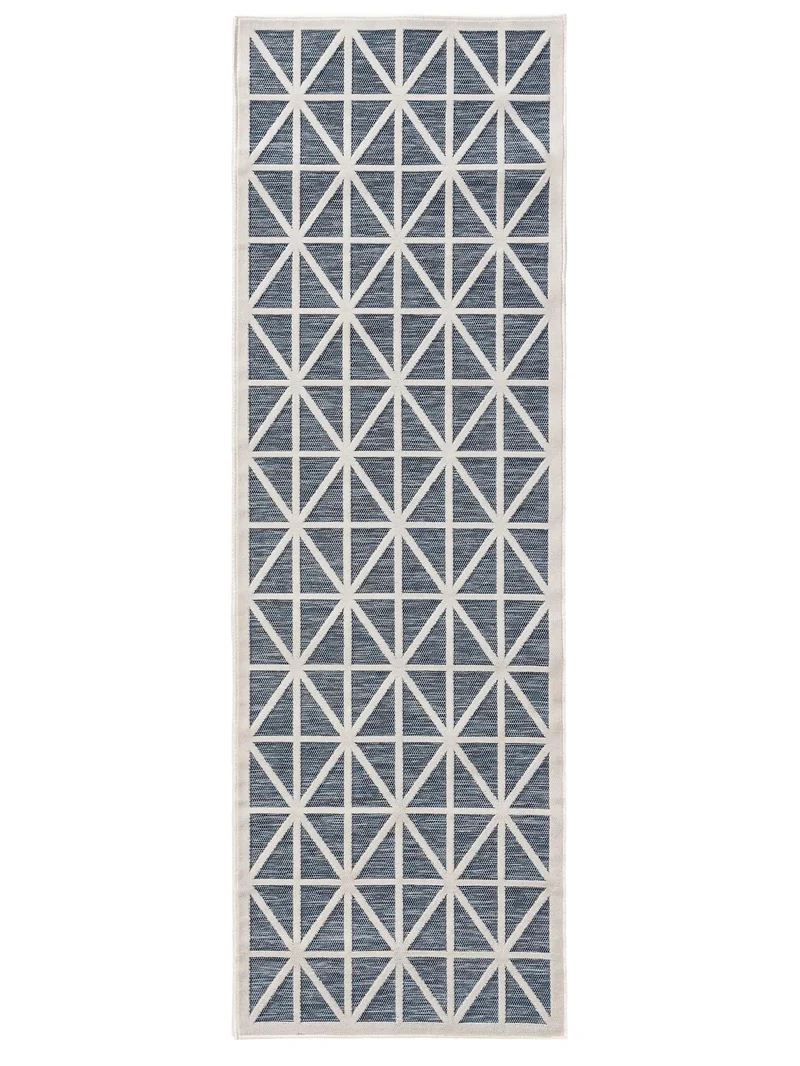 Tapis géométrique losange de couloir bleu d'intérieur et d'extérieur 80x250 cm