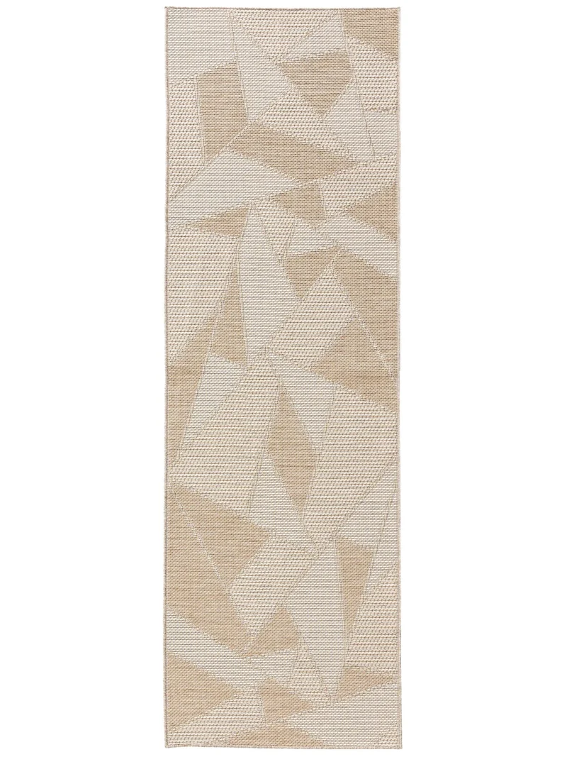 Tapis géométrique motif triangle de couloir beige d'intérieur et d'extérieur 80x250 cm