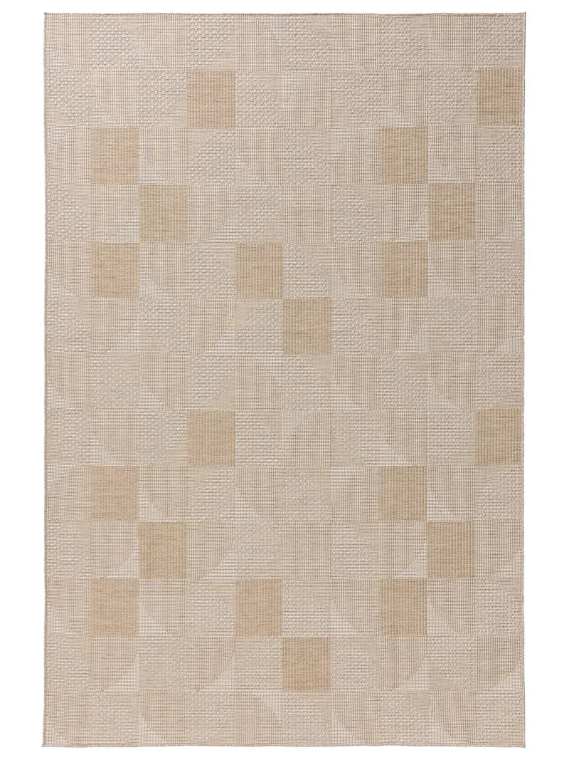 Tapis géométrique motif patchwork beige d'intérieur et d'extérieur 120x170 cm