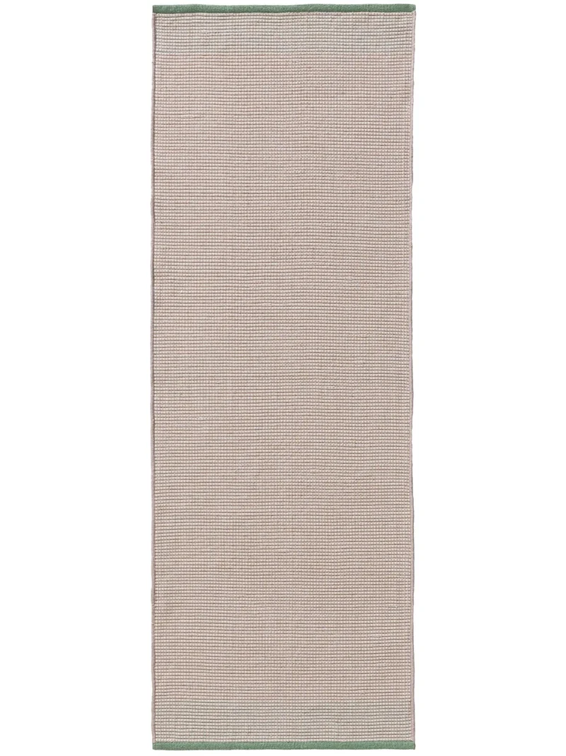 Tapis scandinave tressage géométrique de couloir beige et vert d'intérieur et d'extérieur 70x200 cm