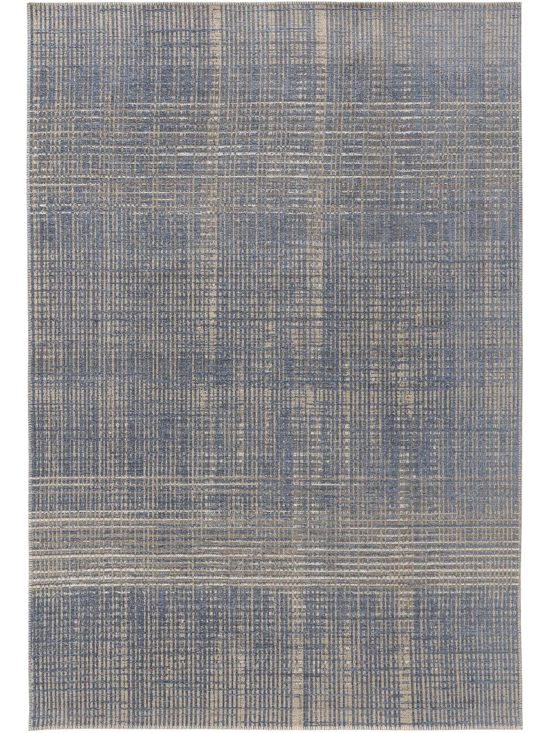 Tapis contemporain bleu et gris d'intérieur et d'extérieur 100x150 cm