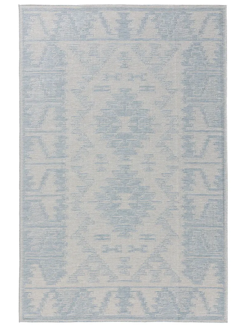 Tapis géométrique motif ethnique bleu d'intérieur et d'extérieur 120x170 cm
