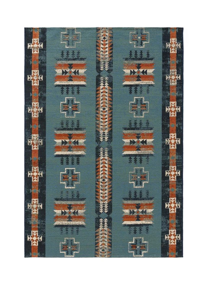 Tapis ethnique bleu et multicolore d'intérieur et d'extérieur 200x285 cm