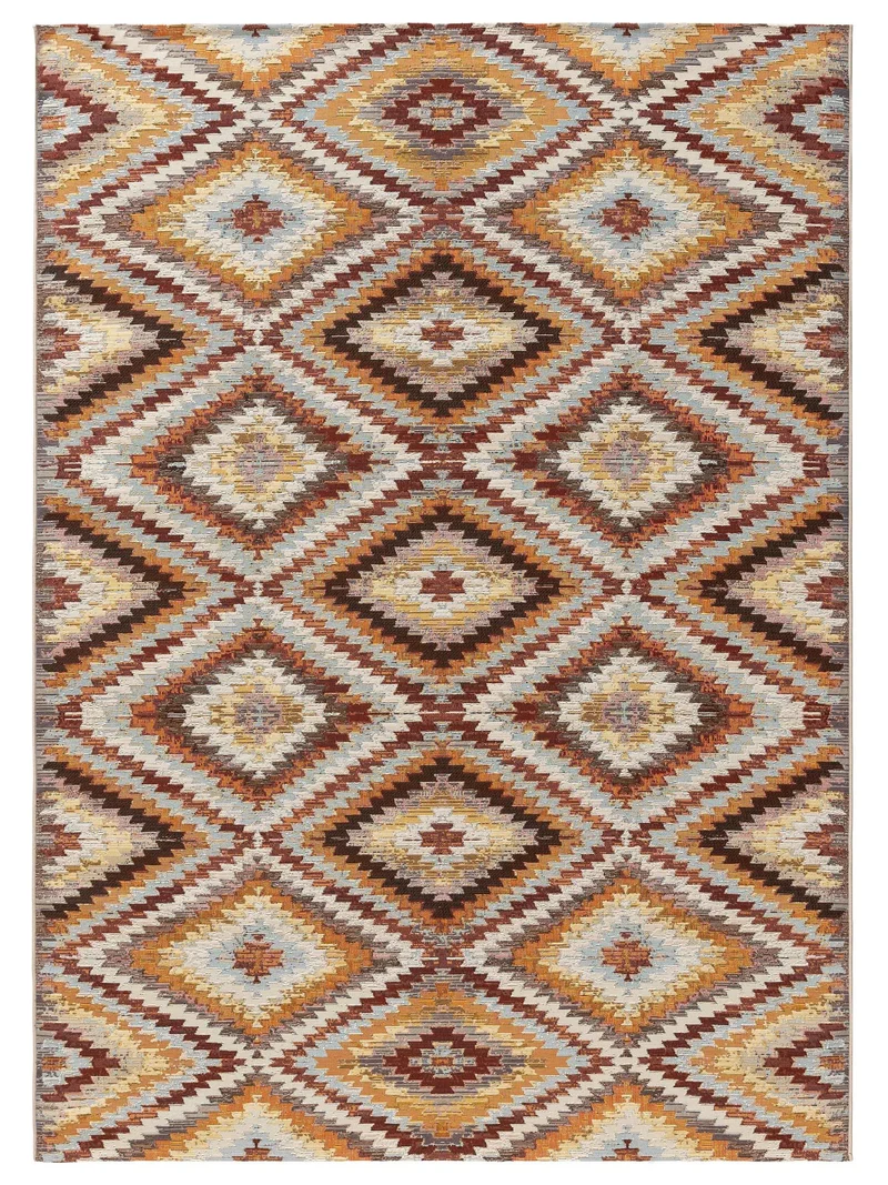 Tapis contemporain motif losange tons orange multicolore d'intérieur et d'extérieur 120x180 cm
