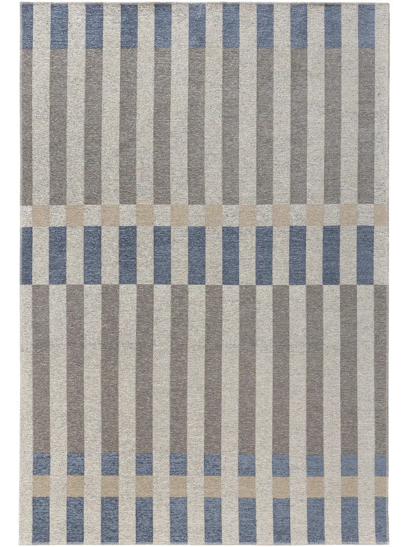 Tapis géométrique rayé gris et bleu d'intérieur et d'extérieur 100x150 cm