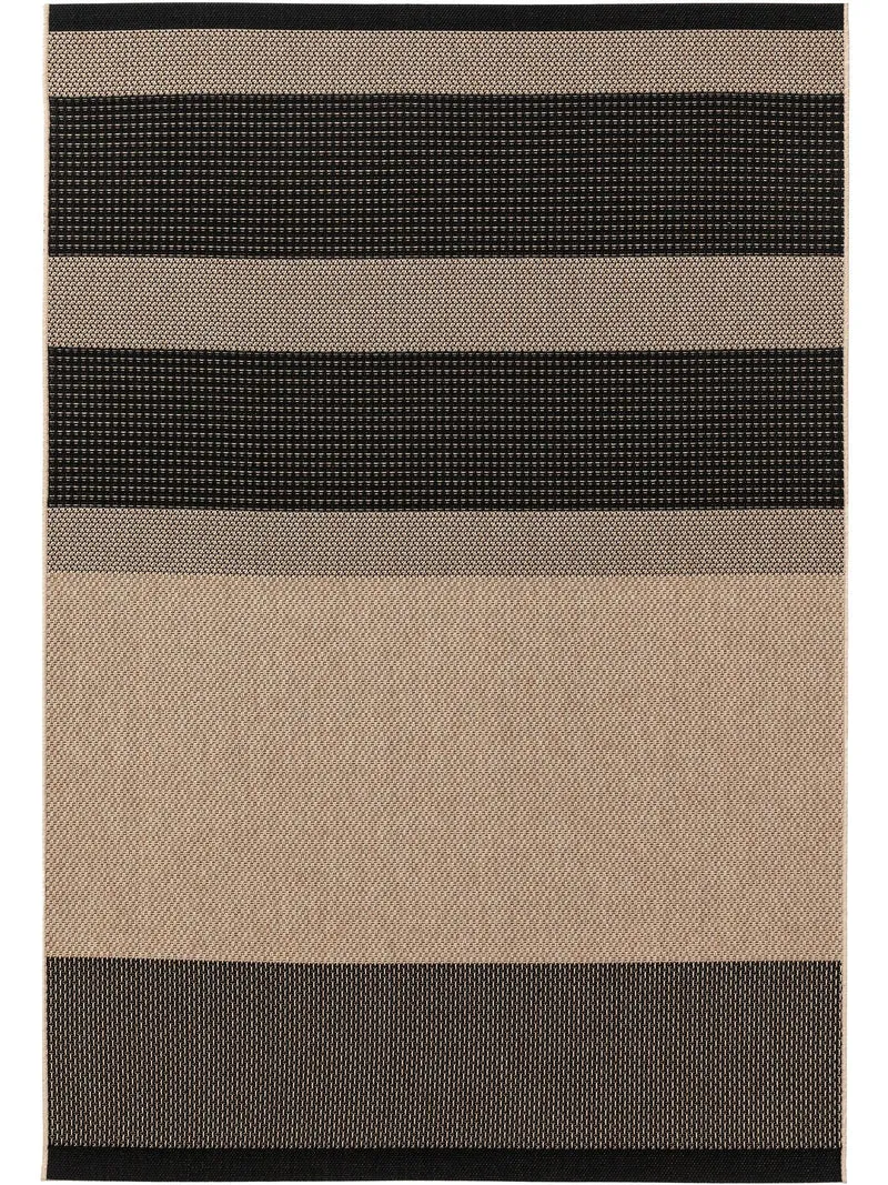 Tapis scandinave motif bandes beige et noir d'intérieur et d'extérieur 120x170 cm