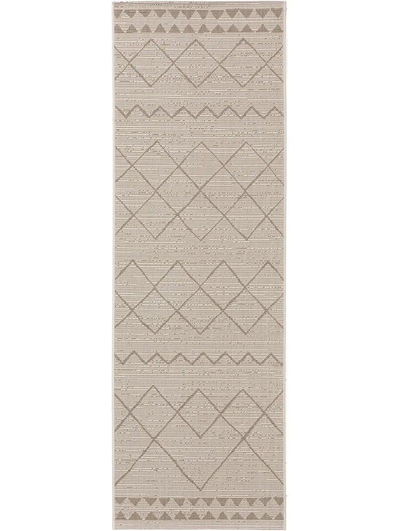 Tapis géométrique motif ethnique de couloir crème et beige d'intérieur et d'extérieur 80x240 cm