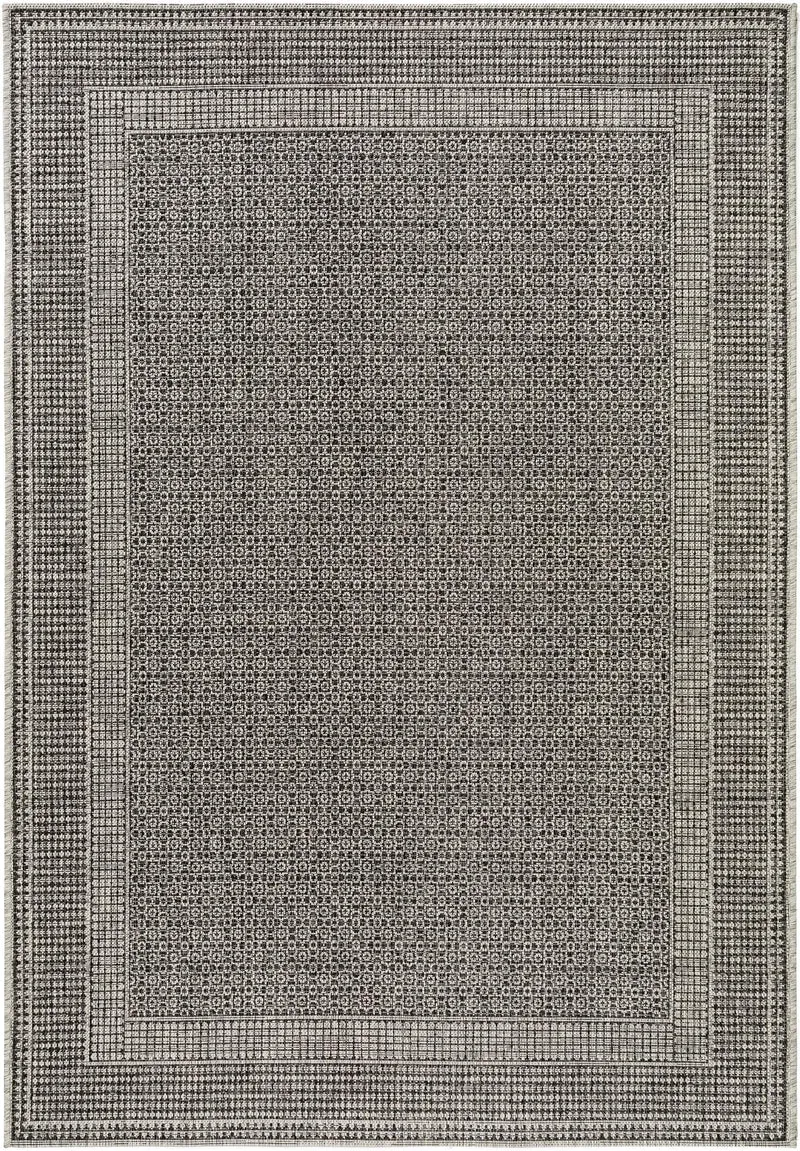 Tapis géométrique vintage noir charbon d'intérieur et d'extérieur 80x150 cm