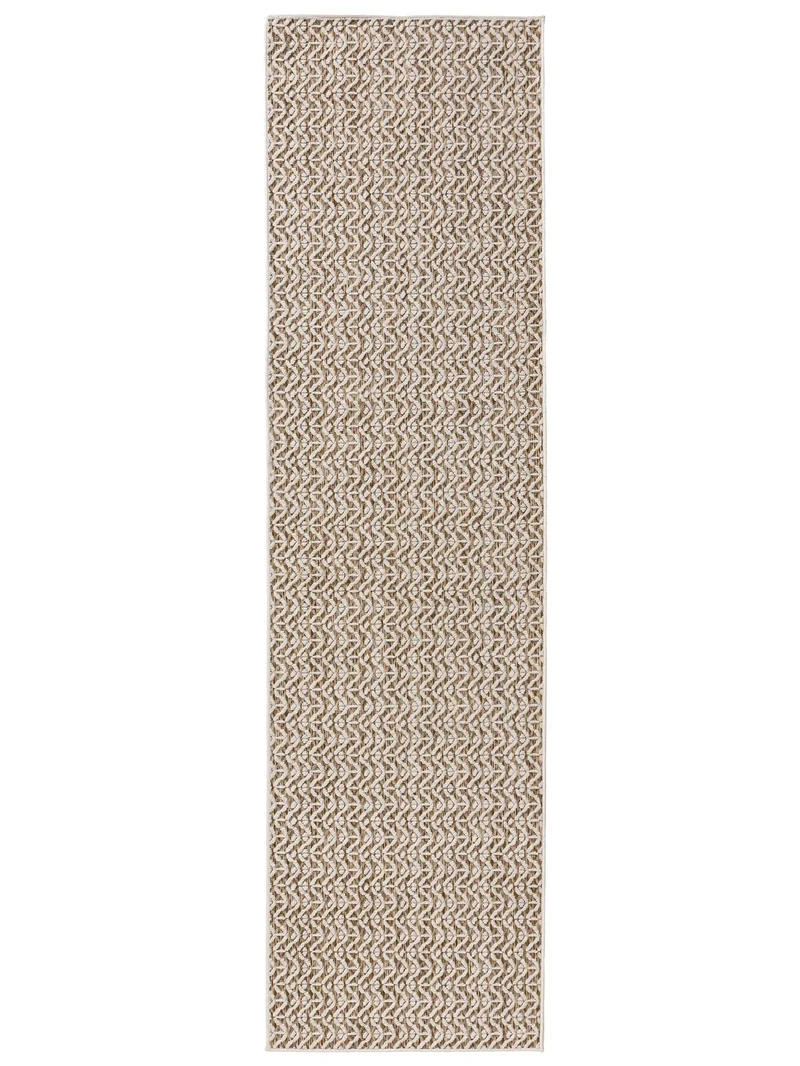 Tapis contemporain tressé vagues de couloir crème d'intérieur et d'extérieur 80x300 cm