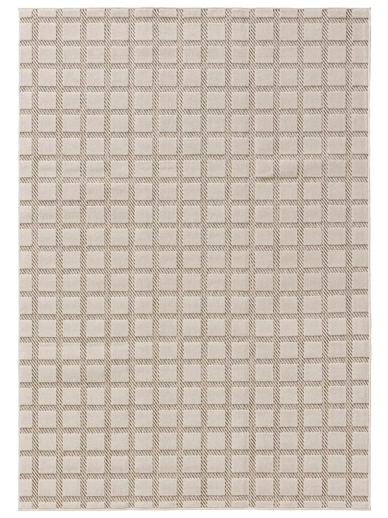 Tapis géométrique motif damier relief crème d'intérieur et d'extérieur 160x230 cm