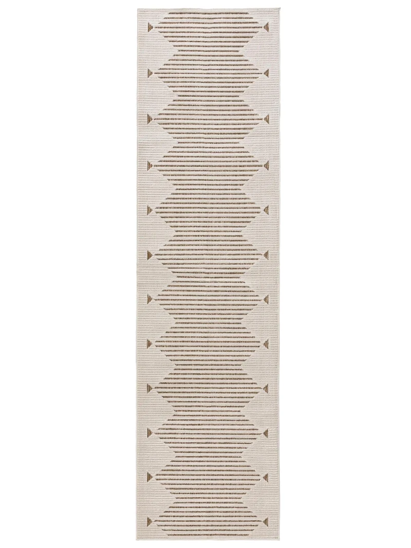 Tapis géométrique style ethnique de couloir crème d'intérieur et d'extérieur 80x300 cm