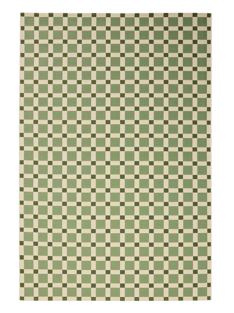 Tapis contemporain quadrillé vert d'intérieur et d'extérieur 200x285 cm