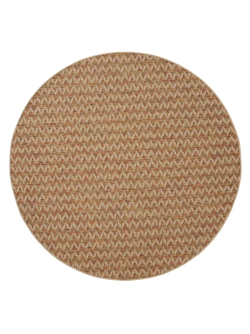 Tapis scandinave motif géométrique rond marron d'intérieur et d'extérieur 200 cm de diamètre