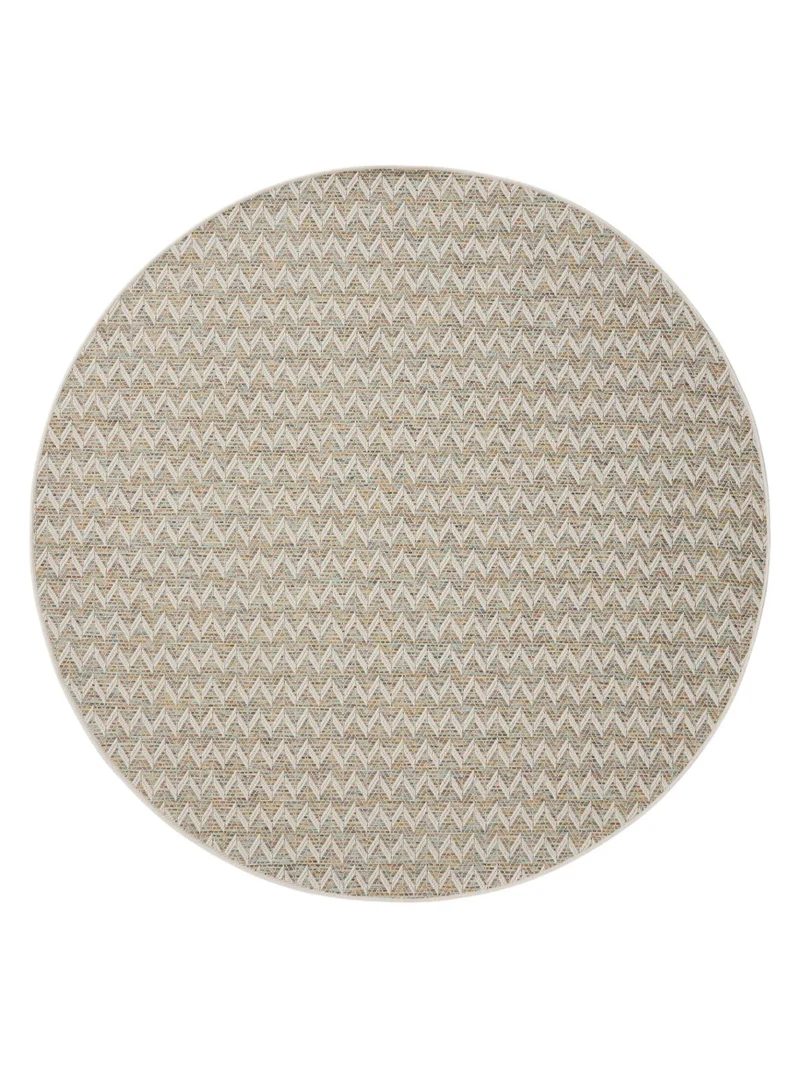 Tapis scandinave motif géométrique rond beige d'intérieur et d'extérieur 160 cm de diamètre