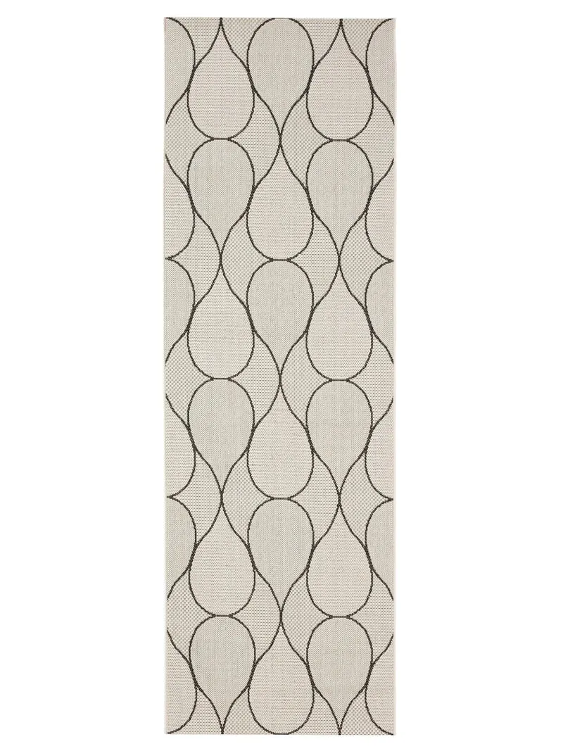 Tapis contemporain motif goutte de couloir blanc et noir d'intérieur et d'extérieur 80x240 cm