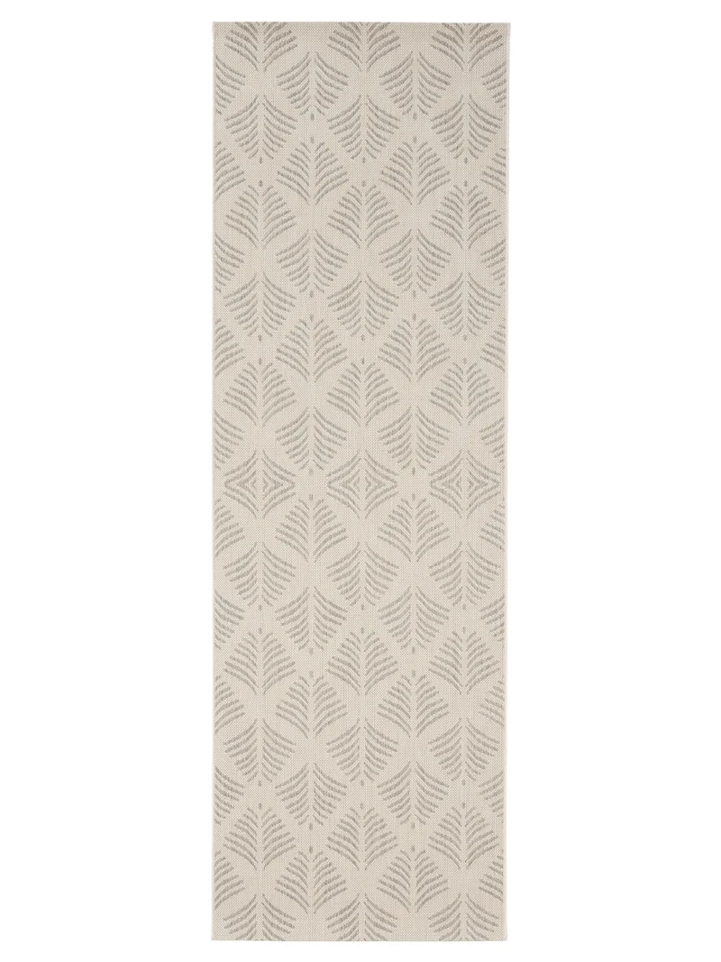 Tapis moderne motif floral de couloir crème et gris d'intérieur et d'extérieur 80x240 cm