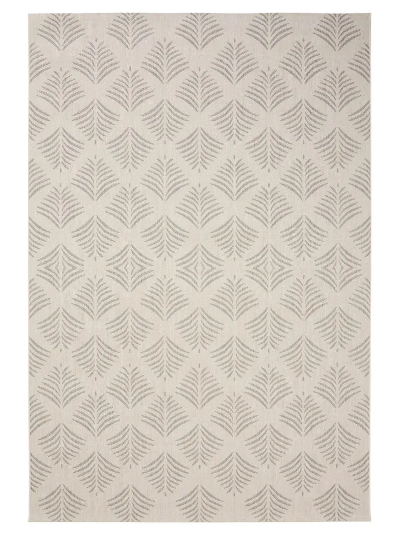 Tapis moderne motif floral crème et gris d'intérieur et d'extérieur 160x230 cm