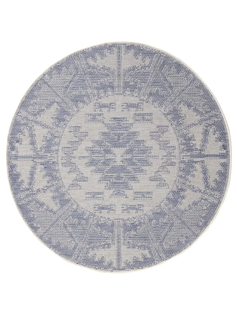 Tapis ethnique rond gris et bleu d'intérieur et d'extérieur 200 cm de diamètre