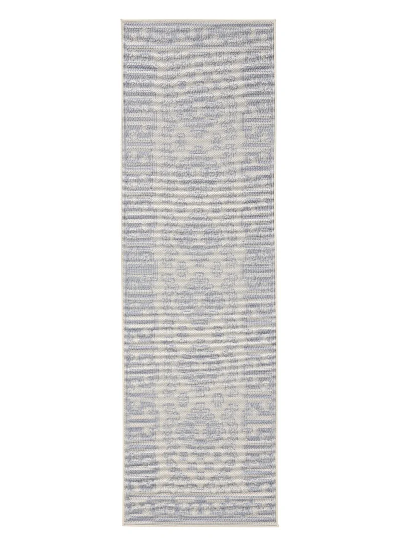 Tapis ethnique de couloir gris et bleu d'intérieur et d'extérieur 80x250 cm