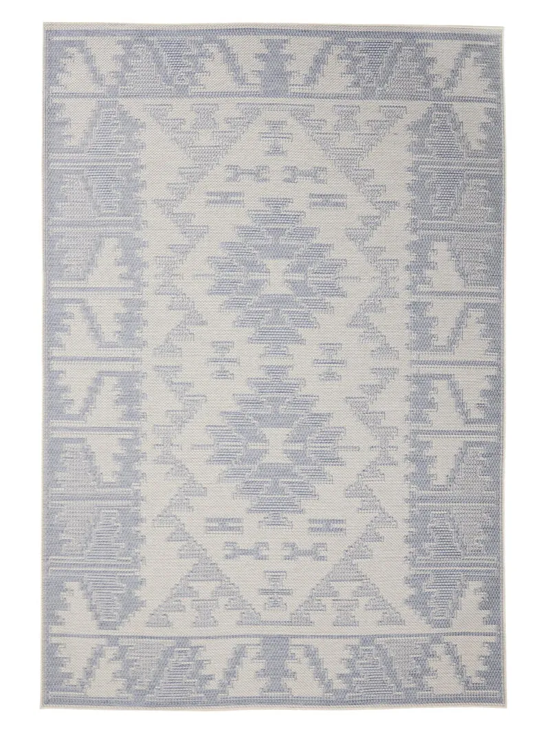 Tapis ethnique gris et bleu d'intérieur et d'extérieur 80x150 cm