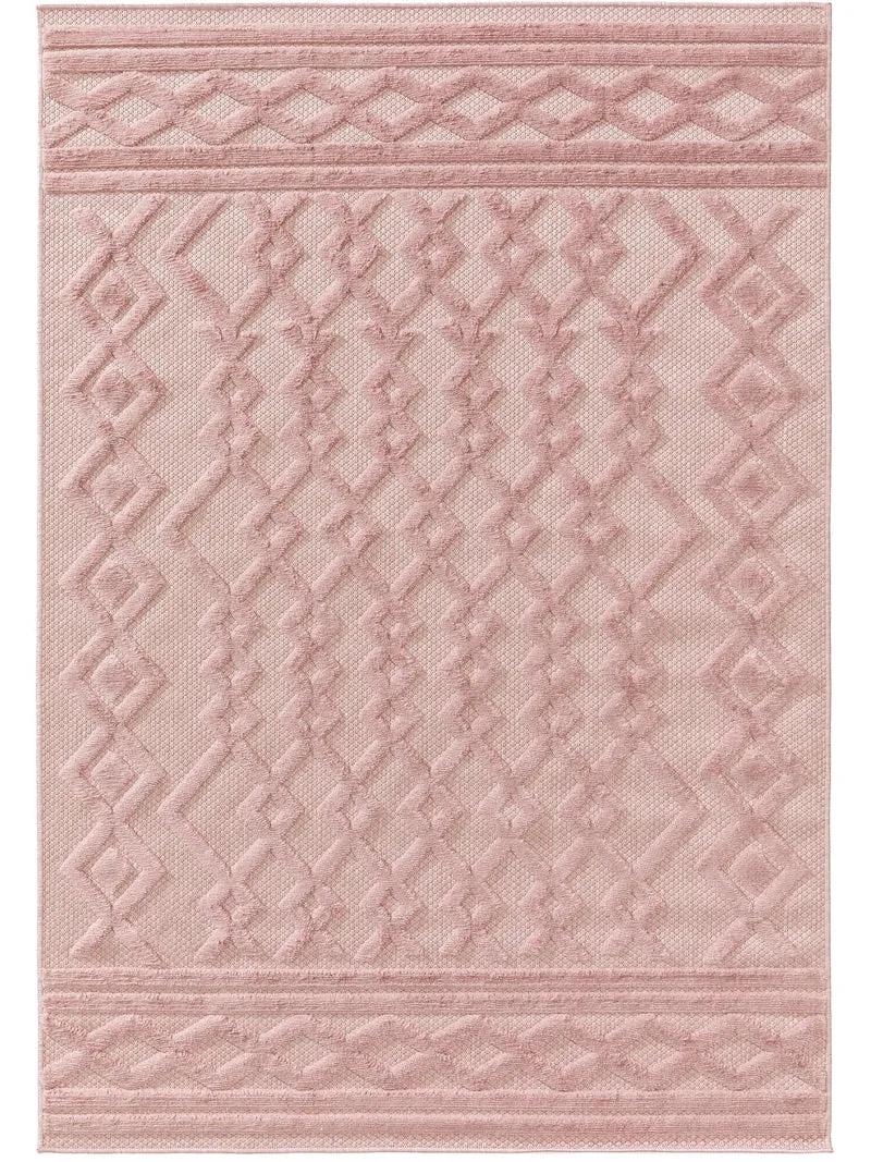 Tapis géométrique motif ethnique relief rose d'intérieur et d'extérieur 240x340 cm