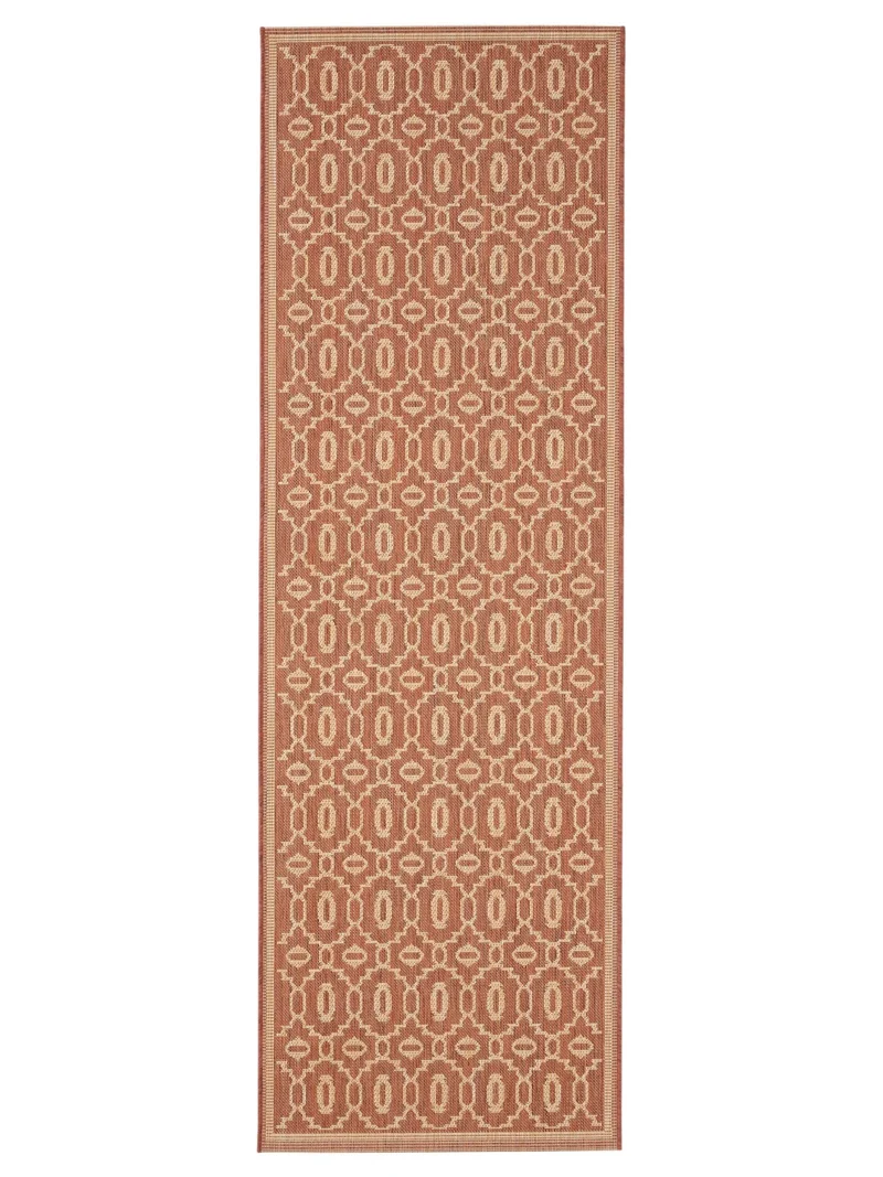 Tapis bohème inspiration oriental de couloir terracotta d'intérieur et d'extérieur 80x240 cm