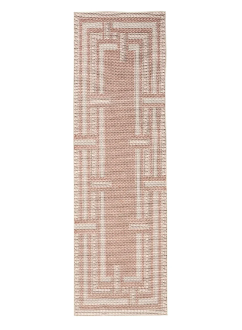 Tapis géométrique labyrinthe de couloir terracotta d'intérieur et d'extérieur 80x250 cm