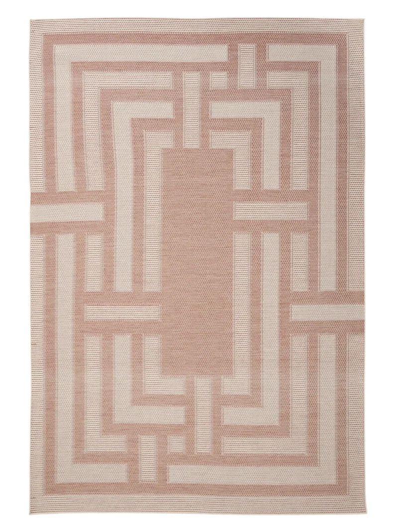 Tapis géométrique labyrinthe terracotta d'intérieur et d'extérieur 200x290 cm