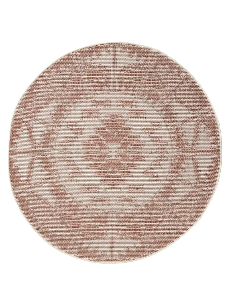 Tapis ethnique rond terracotta d'intérieur et d'extérieur 160 cm de diamètre